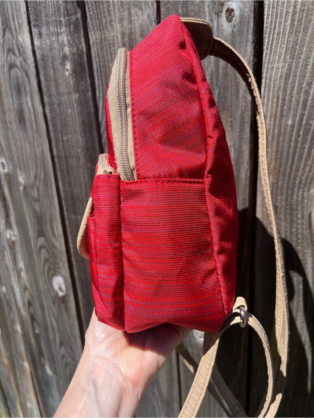 Multisac small orange canvas backpack purse